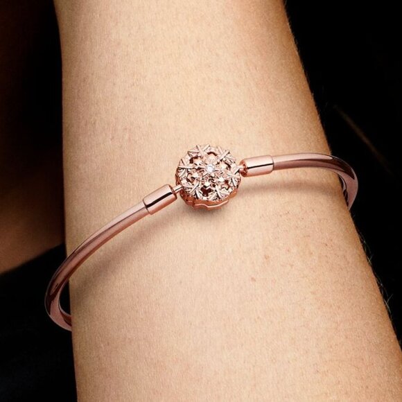 Pandora Sparkling Snowflake Bangle 14K Rose Gold Plated NWT - Picture 4 of 10